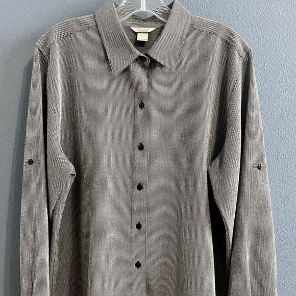 Christopher & Banks Women's Long Sleeve Black and White Micro Check Blouse L - Picture 1 of 7